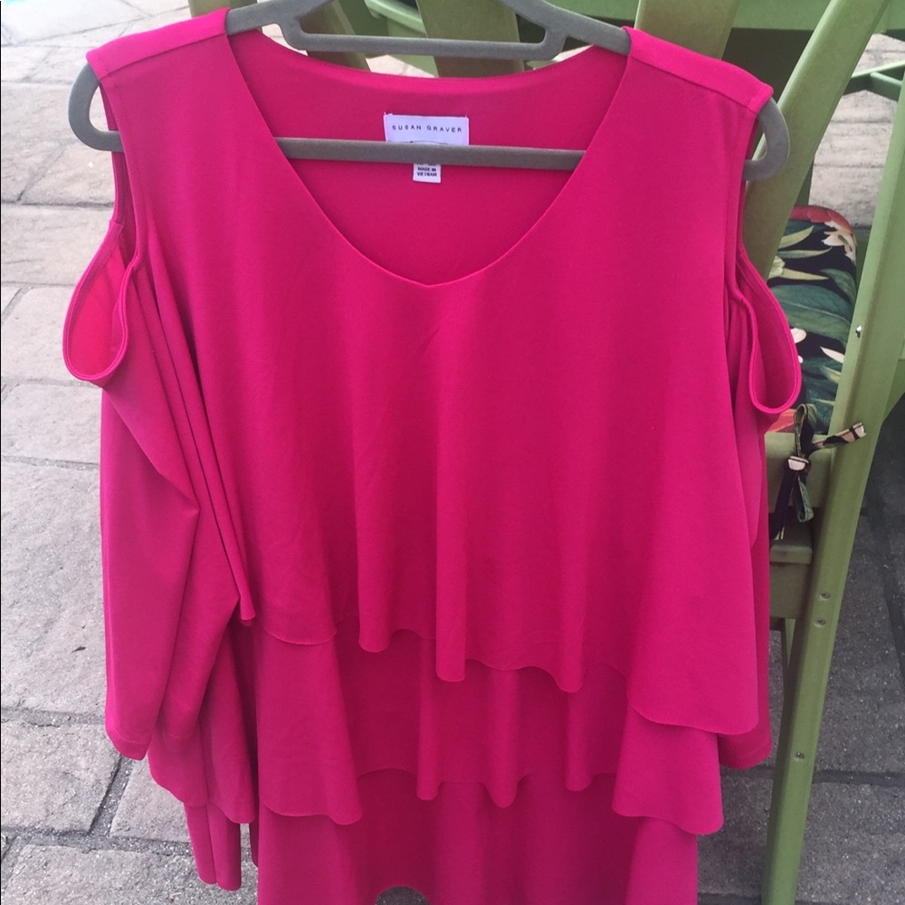 Susan Graver Liquid Knit Cold Shoulder Tiered Top